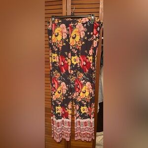 Cato Floral Wide Leg Pants - Black, Red, Yellow